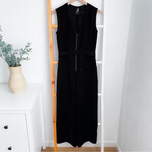 Yigal Azrouel Jumpsuit Front Zip Belted Black Sleeves Wide Leg Women’s 3